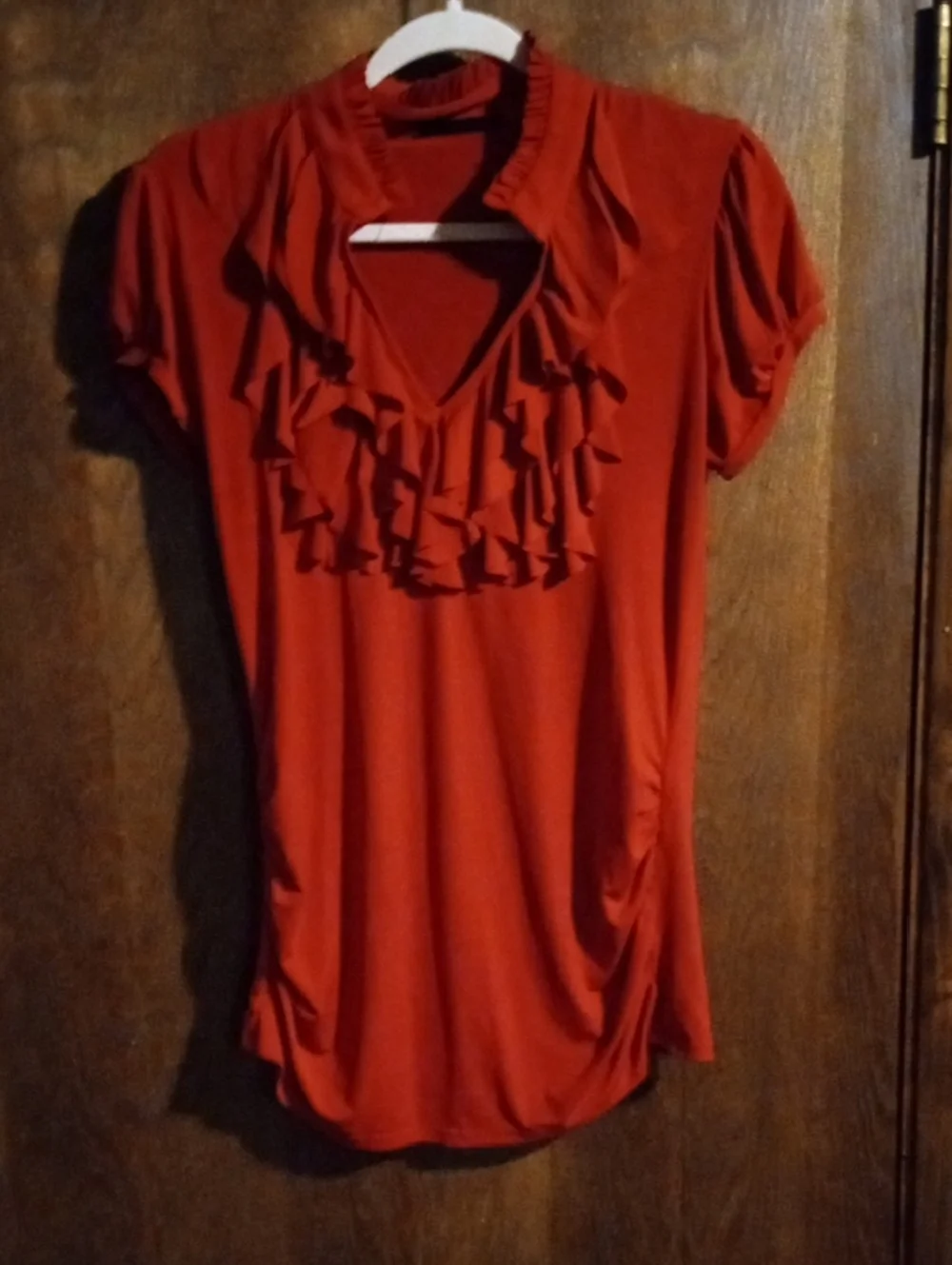 Source Unknown Red Ruffle V-Neck Blouse - Picture 1 of 2